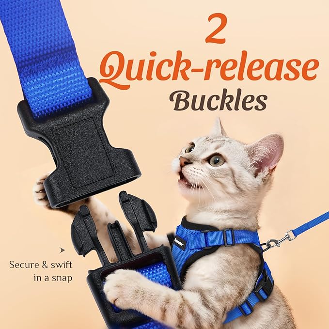 Dooradar Cat Harness and Leash Set, Escape Proof Safe Adjustable Kitten Vest Harnesses for Walking, Easy Control Soft Breathable Mesh Jacket with Reflective Strips for Cats, Blue, S