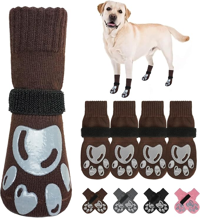 BEAUTYZOO Dog Socks, Non Slip Dog Socks to Prevent Licking Paws -Dog Shoes for Hot/Cold Pavement, Dogs Boots & Paw Protectors, Doggie Booties for Hardwood Floors, Small Medium Large Senior Dogs
