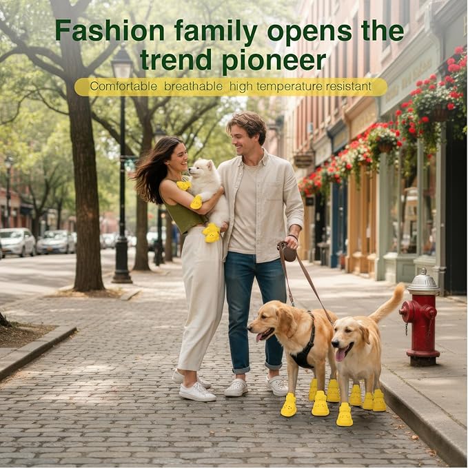 Dog Shoes for Hot Pavement and Snow – Waterproof, Non-Slip, Breathable Booties with Adjustable Straps for Small, Medium and Large Dogs (Yellow, XL)