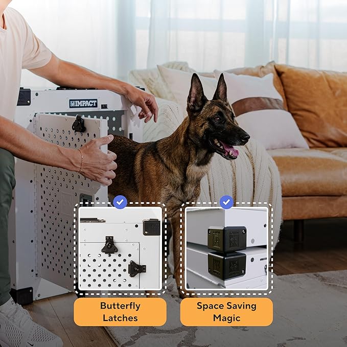 Impact Indestructible High Anxiety Dog Crate for XXL Dogs - Heavy Duty Escape Proof Indoor Dog Kennel with Powder-Coated Aluminum - Ideal for Escape Artists (Gray, 48" (48.5" L x 32.5" W x 36" H)