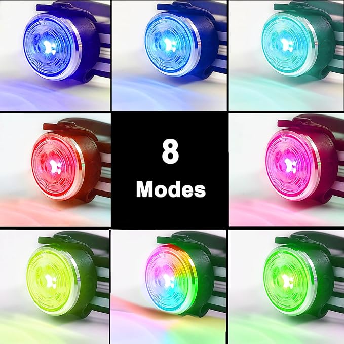 Tubasion Dog Lights for Night Walking, Upgraded 8 Modes Rechargeable Dog Collar Lights for Nighttime Clip On, IPX6 Waterproof and Silicone Band Safety Light for Collars