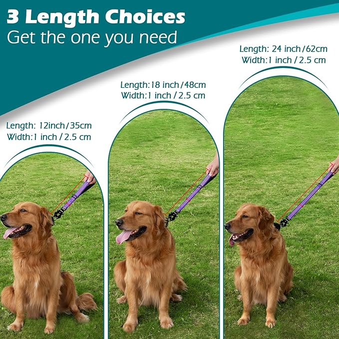 PetBonus Heavy Duty Short Dog Leash, 18 Inch Nylon Traffic Leash with Quick Release Clip, Comfortable Padded Handle, Reflective Training Lead for Medium Large Dogs (Purple, 18")