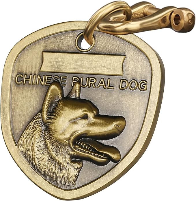Vintage Pure Copper Personalized Dog Tags, Three-Dimensional Relief Pet Pattern, Custom Tags (A13-Chinese Rural Dog)