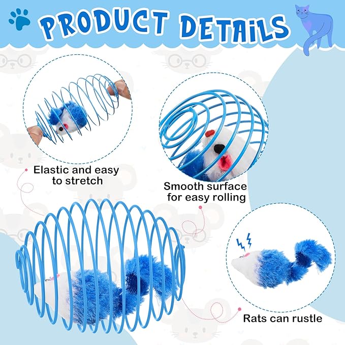 Jecery 5 Pcs Cat Spring Balls Toys Stretchable Rolling Balls Colorful Playful Coils Interactive Action Toy Caged Rats for Kitten Pet Supplies (Mouse,Blue White)