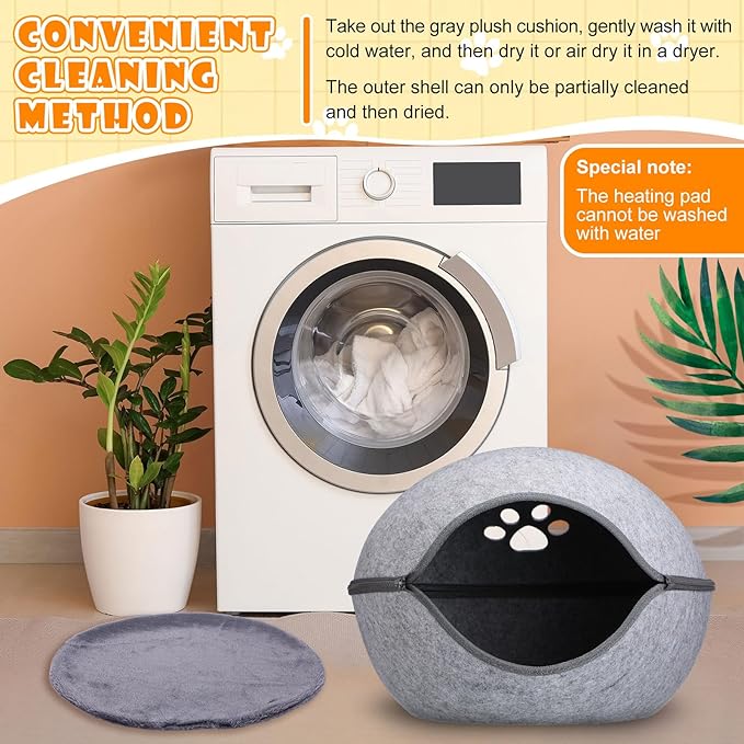 Heated Cat Bed, Indoor Heated Cat Cave, Warmer Thermal Pet Bed with Removable Waterproof Heater for Kitty Small Dogs Gray(19.7X 17.8 x 13 Inches)