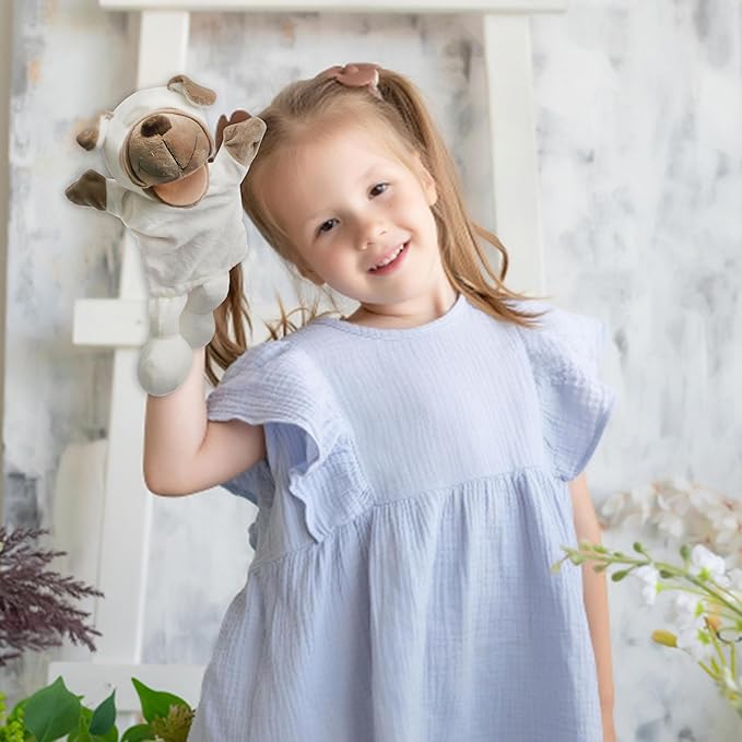 Easfan Puppy Hand Puppet Soft Animal Plush Toy with Movable Mouth Interactive Storytelling Cute Dog Toys Creativity and Imagination Christmas Birthday Gifts for Toddlers Kids,12.5''