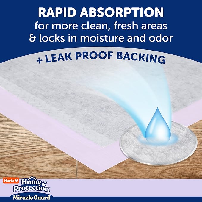 Hartz Home Protection Miracle Guard Lavender Scented Dog Pads, Regular Size 50 Count, 24 Hour Use, Won't Leak and Odor Eliminating