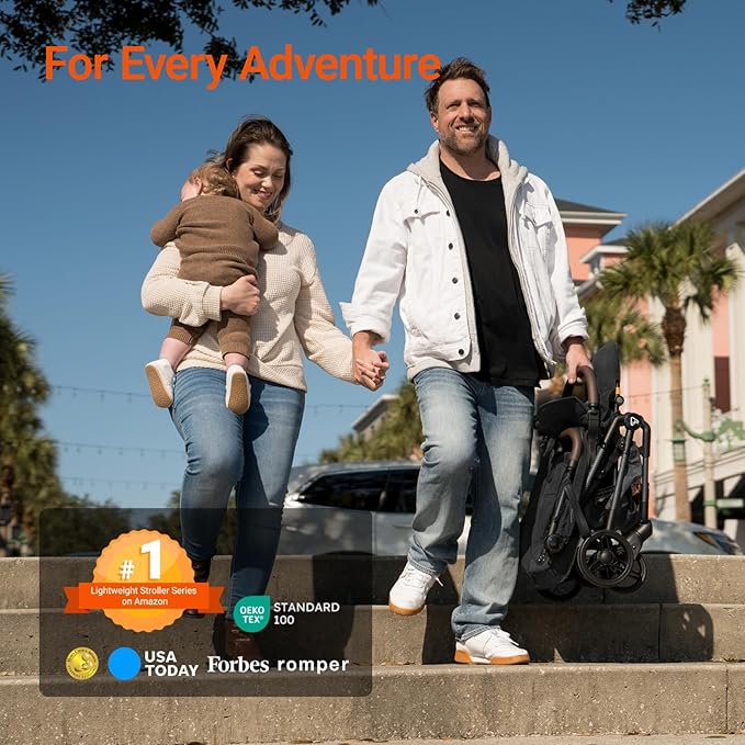 MAMAZING Lightweight Baby Travel Stroller with Carbon Fiber Frame, Compact & Airplane-Friendly, One-Handed Folding Design, 11.6 lbs, Perfect for Toddlers, Black