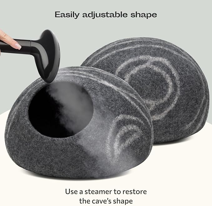 MEOWFIA Cat Cave – Premium Felt Cat Bed for Indoor Cats, Handmade 100% Merino Wool, Cat (Medium, Dark Grey)