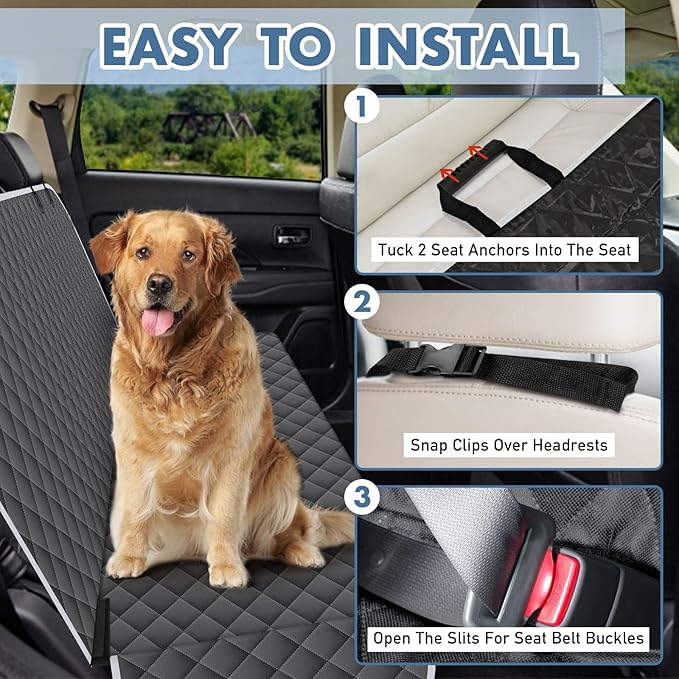 Backseat Cover for Dogs, Waterproof and Non-Slip Pet Bench Seat Covers, Car Seat Protector for Back Seat, Universal Size Rear Car Seat Cover Fits Cars, Trucks and SUVs, M-Charcoal Grey&Grey