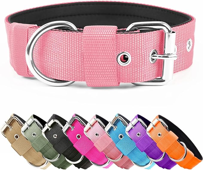 Heavy Duty Tactical Dog Collar - 1.5" Width Military Durable Thick Nylon with Adjustable Metal D Ring & Buckle Working Training K9 Collar for Medium Large Dogs (S(14"-17"), Pink)