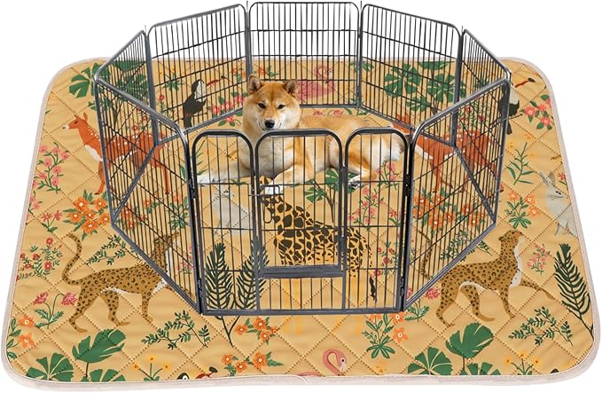 IEUUMLER Washable Pee Pads for Dogs, 1 Pack Forest Pattern Reusable Waterproof Puppy Pads, Non-Slip Super Absorbent Dog Training Pad for Playpen Crate Bed EU013 Earth Yellow Jungle, 48x48