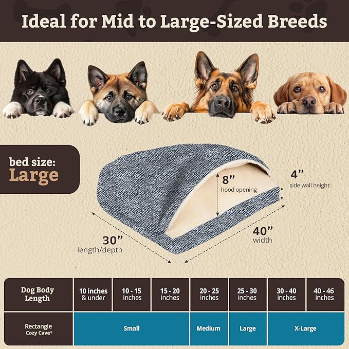 Snoozer Pet Products Luxury Rectangle Cozy Cave Dog Bed with Microsuede, Showdog Collection, Large, Palmer Indigo