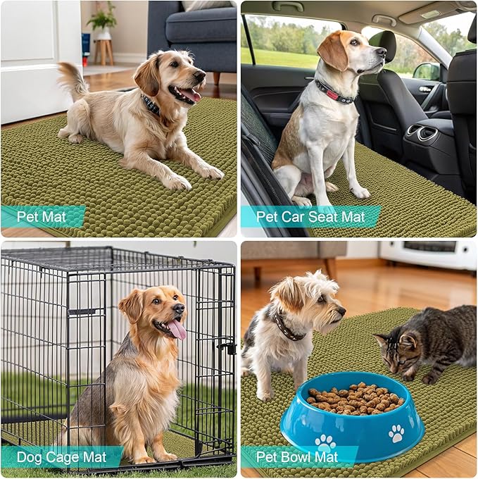 OLANLY Dog Door Mat for Muddy Paws 24x16, Absorbs Moisture and Dirt, Absorbent Non-Slip Washable Doormat, Quick Dry Chenille Mud Mat, Entry Indoor Entryway Carpet for Inside Floor, Willow Green