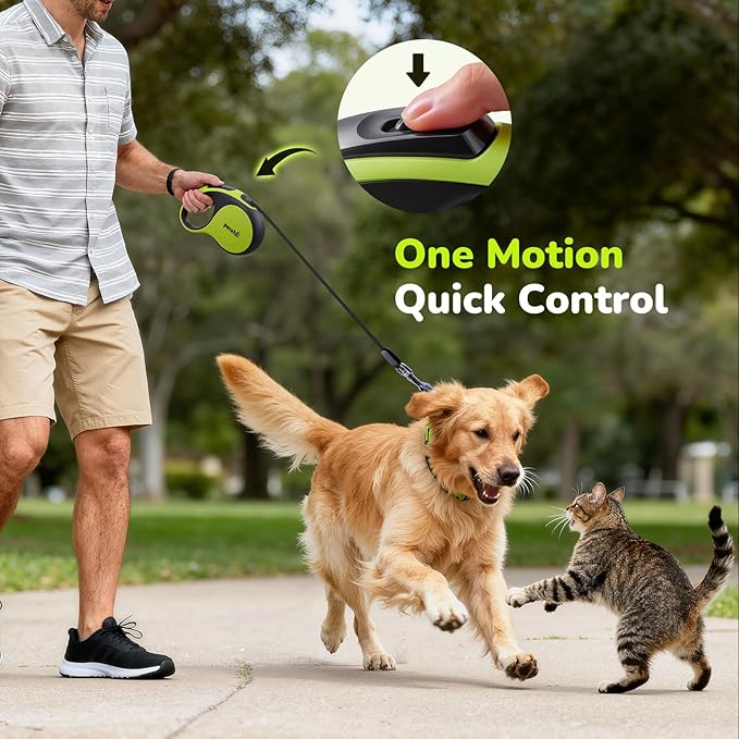 Retractable Dog Leash with Chew Proof Extender - 18,2 ft Heavy Duty Retractable Dog Leash with Poop Bag Holder, Anti-Slip Handle, Reflective Leashes for Small Medium Large Pet Up to 110 lbs
