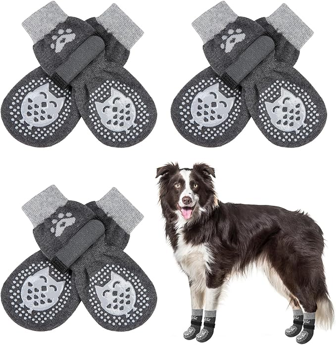 SCENEREAL 6Pcs Anti Slip Dog Socks to Prevent Licking Paws for Hot/Cold Pavement, Dog Grippy Socks for Hardwood Floors, Dog Shoes for Boots & Paw Protectors for Puppy Small Medium Large Senior Dogs