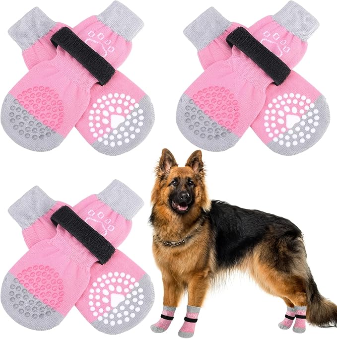 SCENEREAL 6Pcs Anti Slip Dog Socks to Prevent Licking Paws for Hot/Cold Pavement, Dog Grippy Socks for Hardwood Floors, Dog Shoes for Boots & Paw Protectors for Puppy Small Medium Large Senior Dogs