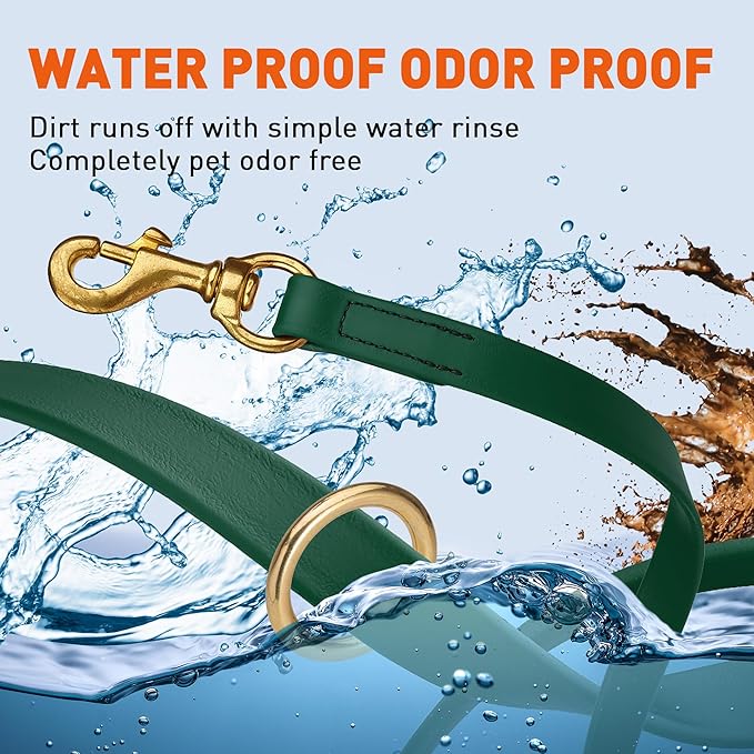 Viper Biothane K9 Working Dog Leash Waterproof Lead for Tracking Training Schutzhund Odor-Proof Long Line with Solid Brass Snap for Puppy Medium and Large Dogs 6ft, Hunter Green
