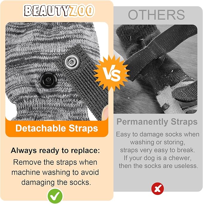 BEAUTYZOO Dog Socks to Prevent Licking Paws, Dog Shoes for Hot Pavement Small Medium Large Senior Dogs Booties, Non Slip Dogs Boots & Paw Protectors for Hardwood Floors Traction Control Indoor