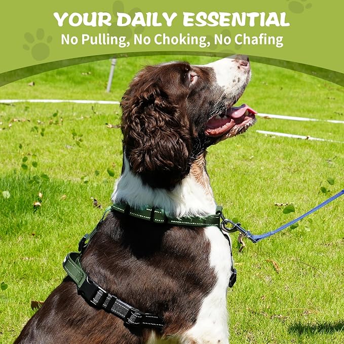 Dog Harness,Adjustable No Pull Dog Harness,Y-Shaped Design,Buckle-Neck Balance Harness with Reflective, Ideal for Dog Training Hiking, Easy Walk Harness,Durable High-Tensile Nylon Green-L