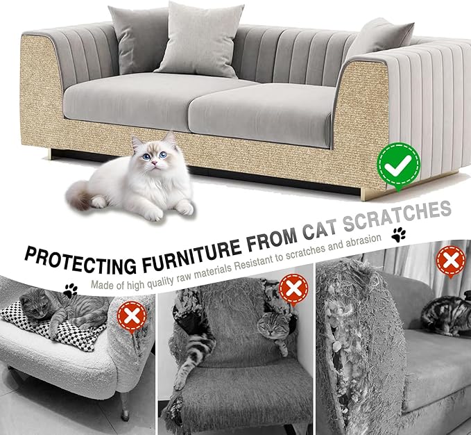 2Pack Total 78.7"x15.8" Cat Scratch Mat for Cat Couch Furniture and Wall Protector | Trimmable Self-Adhesive Carpet Climb Cat Scratcher for Covering Cat Tower and Replacement Pads (Khaki)