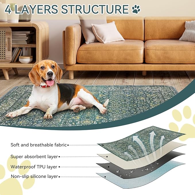 Washable Pee Pads for Dogs, 2 Pack 18'' x 24'' Reusable Non-Slip Puppy Pads with Super Absorbent, Waterproof Rug for Training Travel Whelping Housebreaking Incontinence Crate