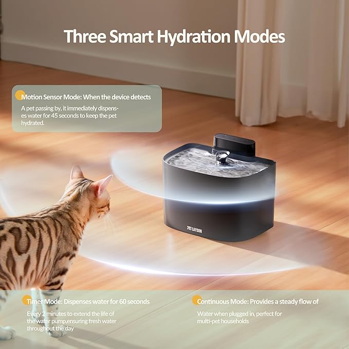 PET LAYSON Pumpless Cat Water Fountain,App Remote Control Smart Cordless Battery Operated 3.6L/122oz Wireless 2.4GHz Wi-Fi Networks Rechargeable Water Dispenser (Black, M1Pro-16 Filter)