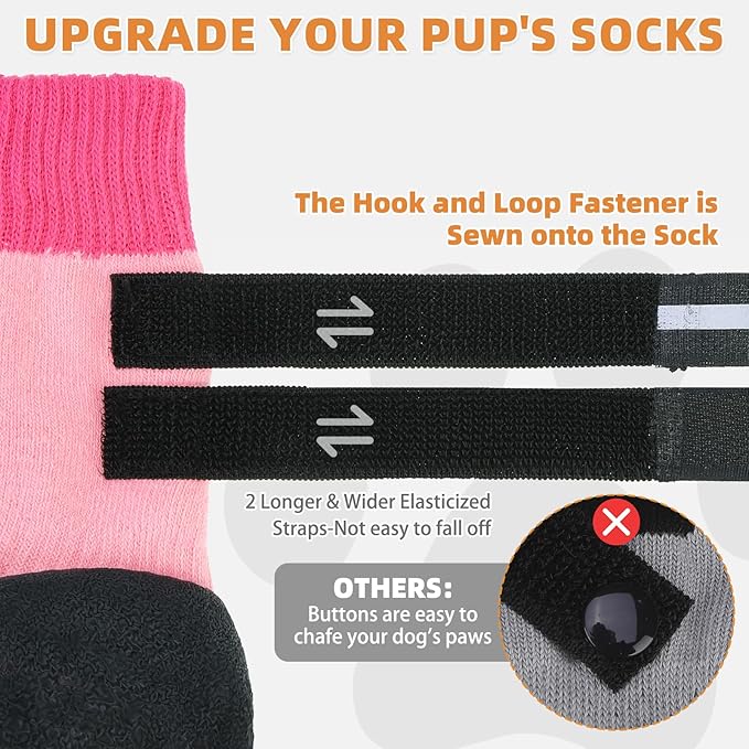 KOOLTAIL Anti Slip Winter Dog Socks to Prevent Licking Paws, Waterproof Snow Rain Long Dog Boots&Paw Protector, Warm Grippy Booties Reflective Double Straps for Hardwood Floor, Small Medium Large Dogs