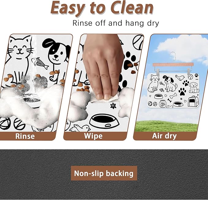 Cute Cat Bird Paw Print Dog Cat Food Mat,Absorbent Pet Feeding Mat with Rubber Backing,Non-Slip Water Bowl Placemat,Indoor Pet Accessories Supplies 16"x24"