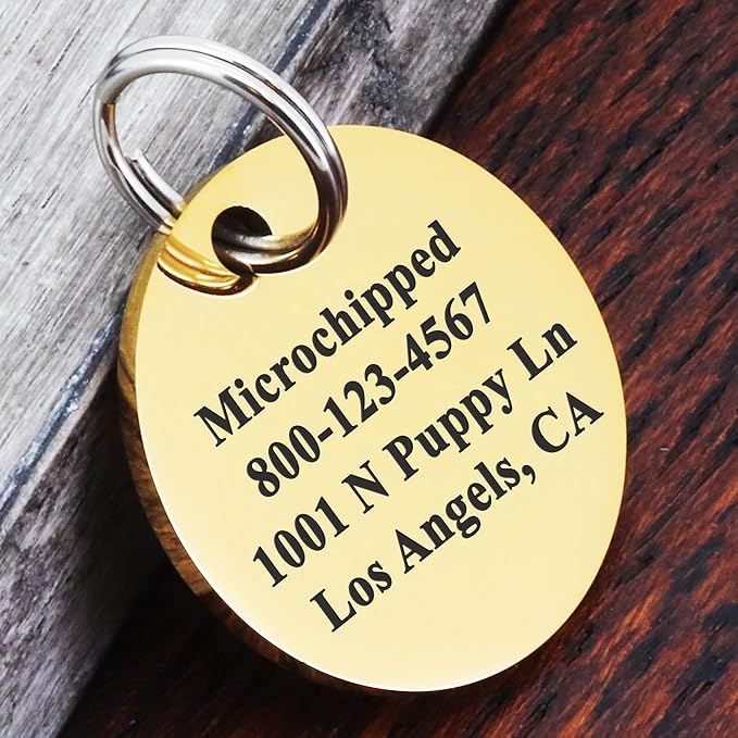 Ultra Joys Personalized Dog Tags for Pets - Durable Stainless Steel Customizable Dog Cat ID Tags - Dog Tags for Safety Optional Engraved on Both Sides -Round Shape Dog Tag Large Size, Gold