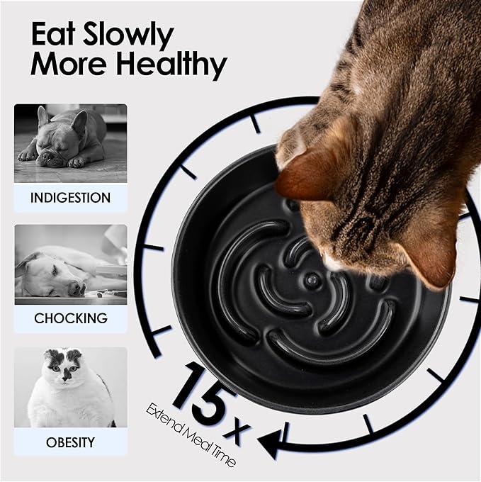 Ceramic Slow Feeder Dog Bowl for Small Dogs & Cats, 6 Inch Puzzle Pet Food Dish, Non-Slip Heavy Design, Helps Reduce Fast Eating, Bloating & Indigestion, Dishwasher Safe (Deep Ocean Blue)
