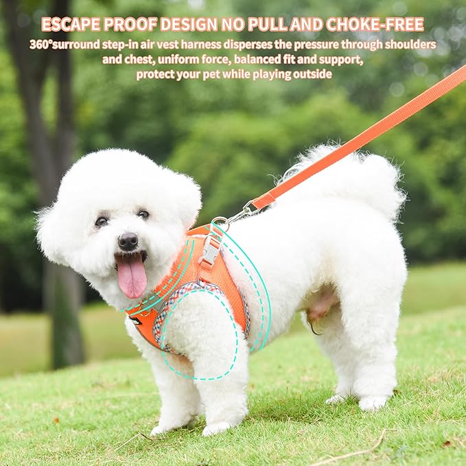 AIITLE Escape-Proof Dog Harness - Extra Soft Jacquard Fabric with Moisture-Wicking Lining, Adjustable Fit for Boston Terrier, Pekingese - Running, Playdates, Outdoor Adventures (Orange, L)