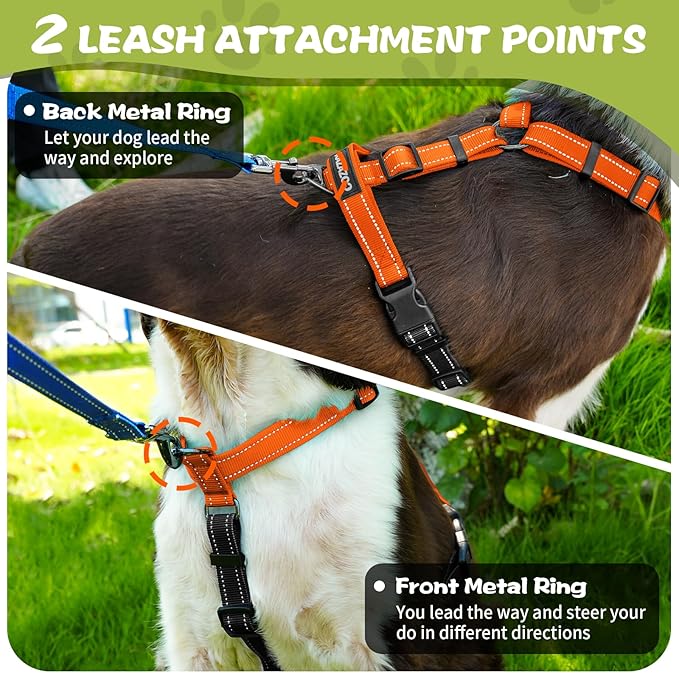 Dog Harness,Adjustable No Pull Dog Harness,Y-Shaped Design,Buckle-Neck Balance Harness with Reflective, Ideal for Dog Training Hiking, Easy Walk Harness,Durable High-Tensile Nylon-Orange-L