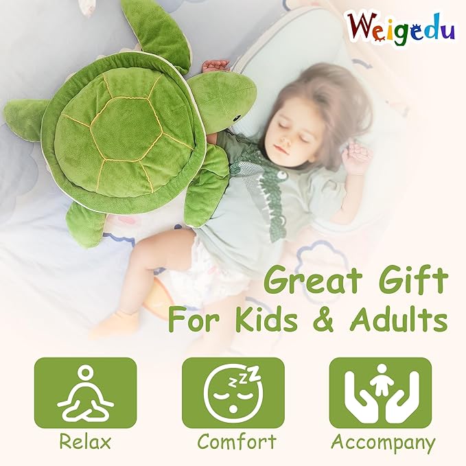 WEIGEDU Large Weighted Sea Turtle Stuffed Animal Plush Toy with Embroidered Eyes, Removable Weight Pack - 28 Inches, 5 lb Soft Cuddly Toy for Kids and Adults
