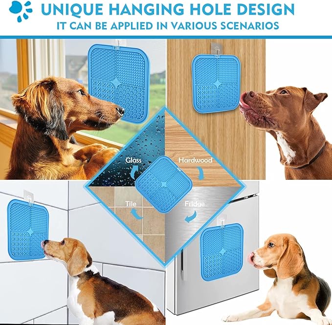 Licking Mat for Dogs & Cats 2 Pack, Diswasher Safe, Slow Feeder Lick Pat for Puppy Pets Supplies, Anxiety Relief Dog Toys Feeding Mat for Butter Yogurt Peanut, Pets Bathing Training Mat