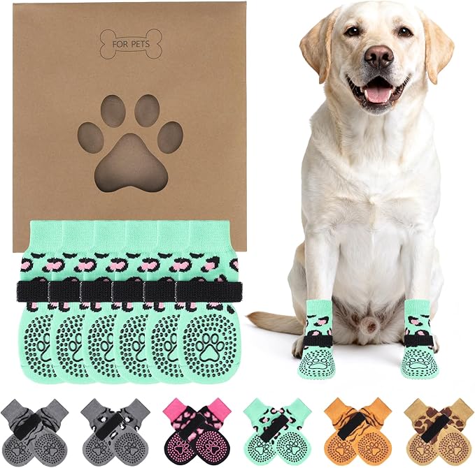 KOOLTAIL Anti Slip Dog Socks for Hot/Cold Pavement to Prevent Licking Paws, Paw Protector&Dog Boots with Grippers for Hardwood Floors,Traction Control No Twist Booties for Small Medium Large Dogs SM
