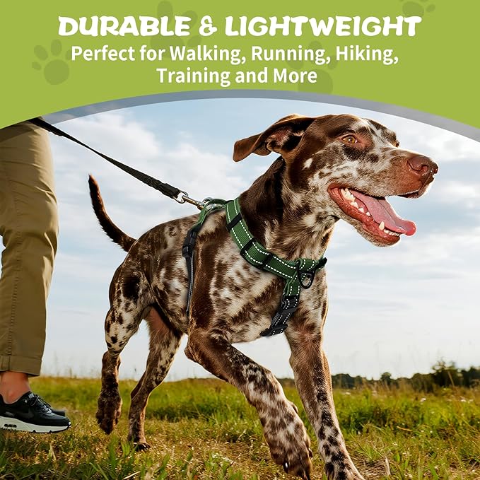 Dog Harness,Adjustable No Pull Dog Harness,Y-Shaped Design,Buckle-Neck Balance Harness with Reflective, Ideal for Dog Training Hiking, Easy Walk Harness,Durable High-Tensile Nylon Green-L