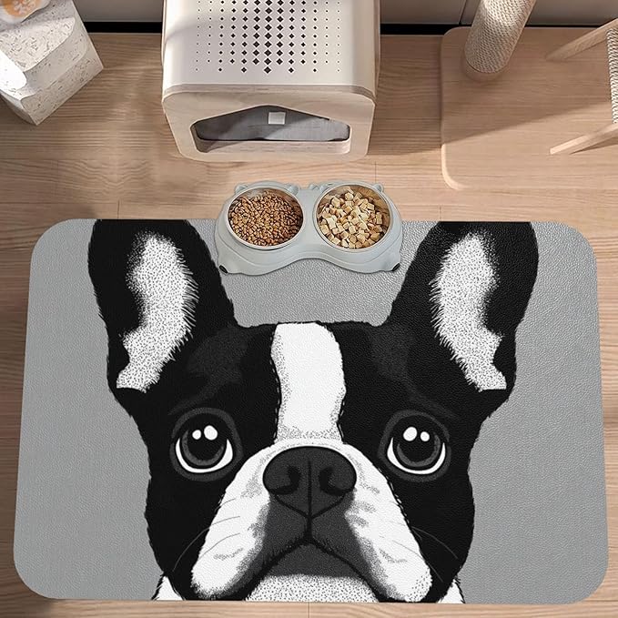 French Bulldog Food Mat for Floors Waterproof,Quick Dry Anti-Slip Dog Bowl Mats for Food and Water,Pet Feeding Mats,Pet Placemat for Messy Drinkers to Protect Floors,Pets Supplies 17.72×11.81in