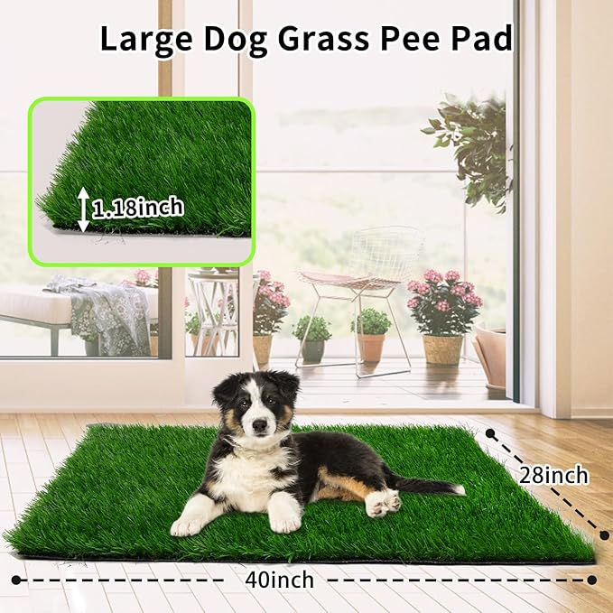 Grass Pad for Dogs 28 x 40 inches, Strong Absorbency Soft Artificial Turt for Pets Potty Training, Easy to Clean Fake Grass for Dog Indoor Outdoor Use (1 Pack)