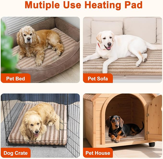 Pet Heating Pad, Waterproof Heated Cat Bed with 11 Adjustable Temperatures & 24H Timer, Auto Shut-Off, Chew-Resistant Cord, Washable Cover, Indoor Electric Heating Mat, Beige, S(18" x 16")