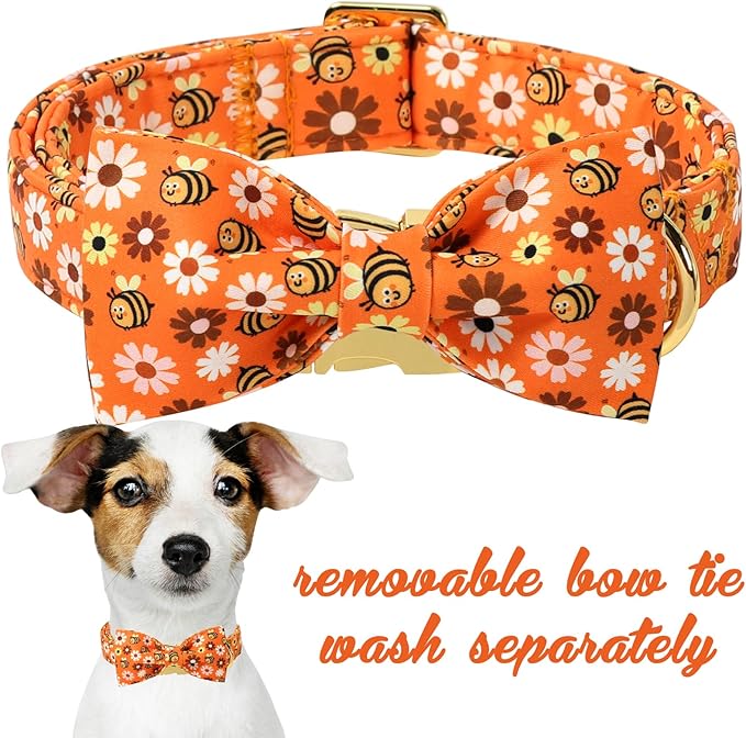 Unique style paws Cotton Dog Collar with Bow Autumn Puppy Collar with Bee Daisy for Small Medium Large Boys Girls Dogs