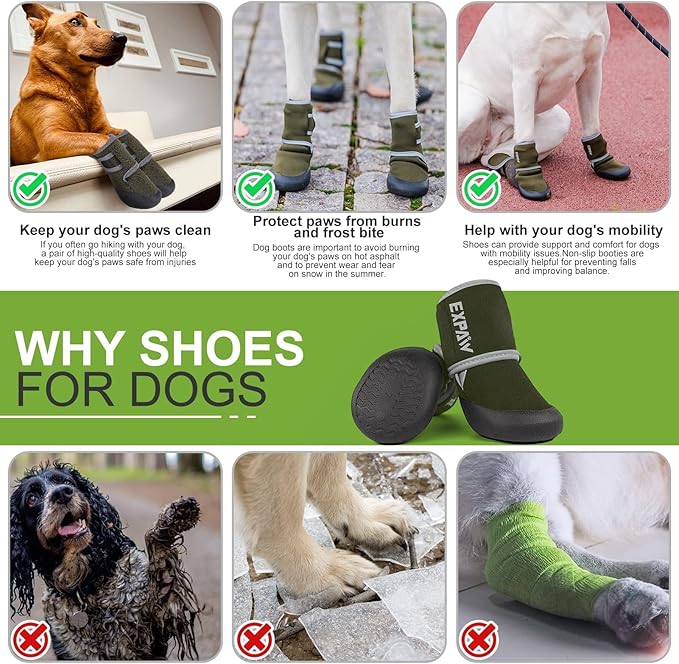 EXPAWLORER Waterproof Dog Shoes for Small Medium Large Dogs, Dog Shoes for Cold Winter, Hiking Walking, Reflective Dog Booties for Outdoor Snow Rain Days, Anti-Slip Dog Boots & Paw Protectors