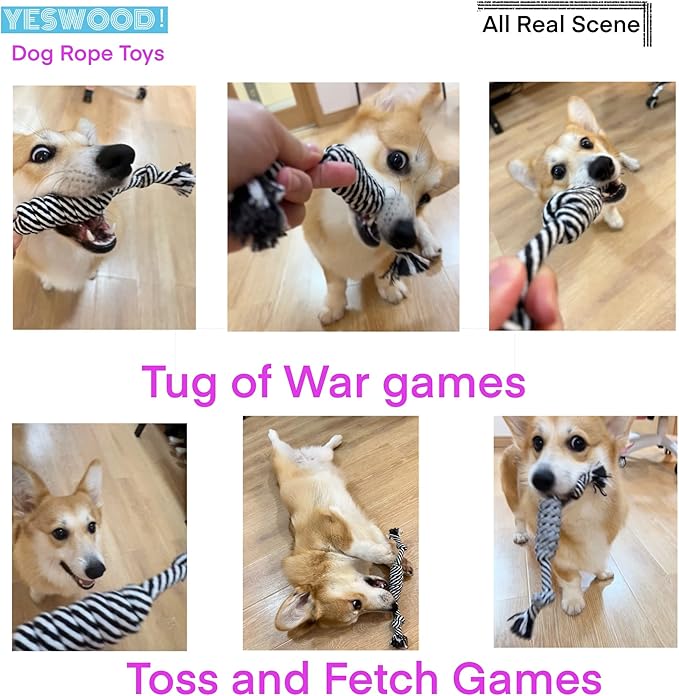YESWOOD! Small Dog Ropes for Aggressive Chewers Puppy Chew Toys Small Soft Rope for Teething Tug of War Dog Toy Small Breed Rope Candy for Small and Medium Dogs 0-80 Pounds（4-Pack）