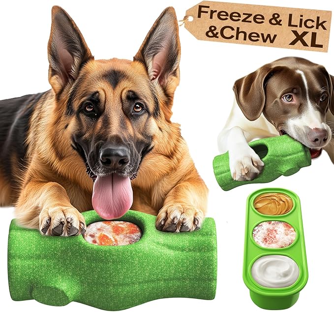 KADTC 3 in 1 - X-Large Size Durable Dog Fillable Toy,Peanut Butter Filler & Freeze Frozen Lick Treat Tray,Indestructible Tough Chew Toys for Aggressive Chewers Dogs,BPA-Free, Non-Stick & Easy to Clean
