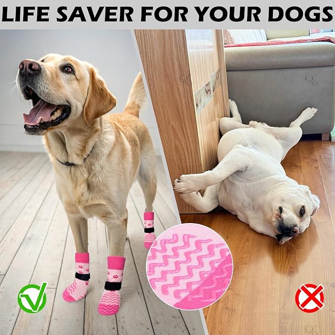 EXPAWLORER 6Pcs Anti Slip Dog Socks to Prevent Licking Paws, Dog Shoes for Winter, Double Sides Dog Boots & Paw Protectors Booties for Hardwood Floors with Grippers Small Medium Large Senior Dogs, M