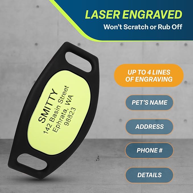 GoTags Active Silent Dog Tag, Personalized Engraved Silicone and Cat Name Pet ID Tags, Soundless Quiet Slide On Nameplate for Collars, No More Jingling Tags (Mango Surf, Small)