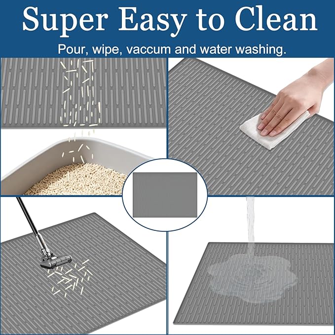 XXL Extra Large Silicone Cat Litter Trapping Mat for Scatter Control, 40"x30"(100cmx75cm) Waterproof Kitty Litter Box mat for Floor, Soft on Kitty Paws, Easy to Clean, Dark Gray