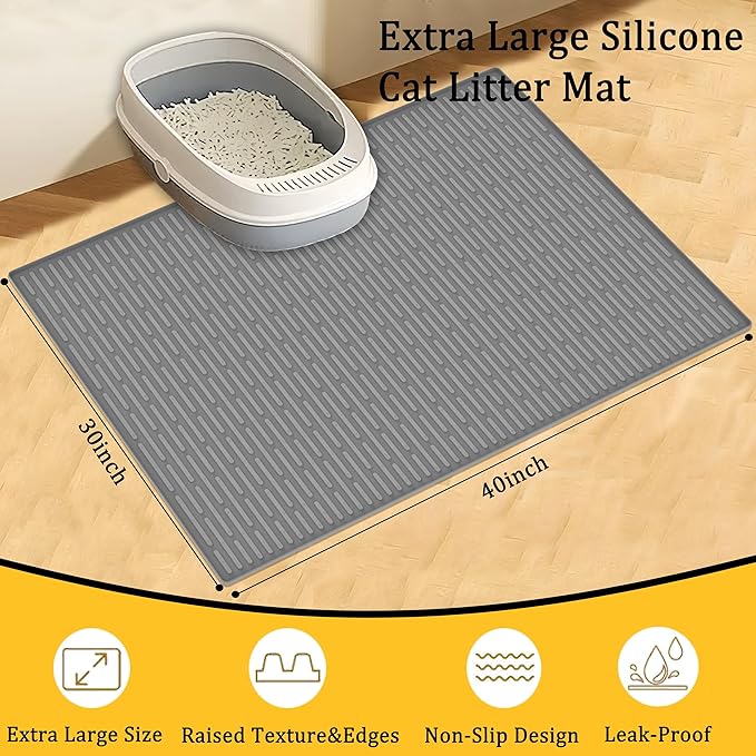 Ultibe 40"x30"(100cmx75cm) Extra Large Silicone Cat Litter Mat, XXL Litter Trapping Mat for Under Litter Box, Non-Slip Waterproof Kitty Litter Catcher, Easy to Clean Mat for Cats, Lake Blue