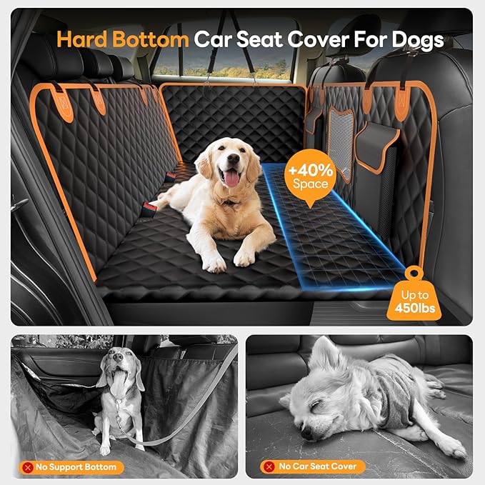 Dog Seat Cover for Back Seat - Hard Bottom Car Seat Cover for Dogs Holds 500 lbs,Waterproof Back Seat Extender for Dogs,Scratch-Proof Anti-Slip Dog Hammock for Car SUV Small Truck, BlackOR