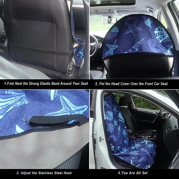 LoyaGour Car Seat Cover Protector Front Seats,for Gym Workout,Running,Swimming,Beach and Hiking,Waterproof Sweat Towel Bucket Seat Covers for Cars SUV Trucks (Conch Shells Starfish, 1Pcs)